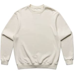 A cream-coloured jumper with long sleeves and a round neckline. The product features a logo on the front.