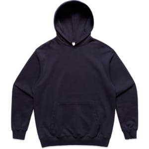 A black hoodie with a front pocket and a hood, featuring an attached logo.