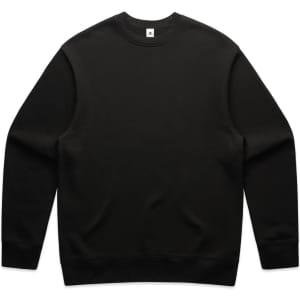A black jumper featuring a classic crew neck design and long sleeves. It has a logo on the inside.