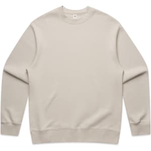A cream-coloured jumper with long sleeves and a crew neckline, featuring a brand logo.