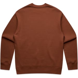 A brown sweater with a crew neck and long sleeves. It features a plain design and has a logo.
