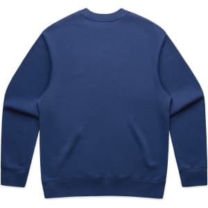 A navy blue sweater with long sleeves and a round neckline, featuring a plain back and ribbed cuffs.