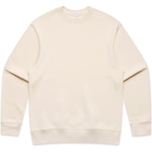 A cream-coloured sweater featuring long sleeves and a simple design, with a branding logo.