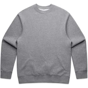 A grey jumper with long sleeves and a crew neck. It features a logo on its front.