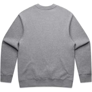 A grey jumper with a crew neck and long sleeves, featuring a plain back design and ribbed cuffs.