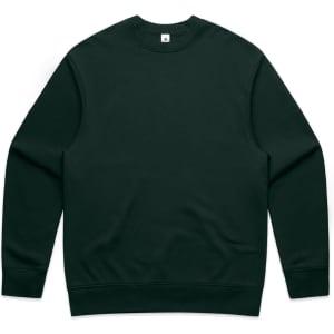 A dark green jumper with a crew neck and long sleeves, featuring a plain design and a logo.