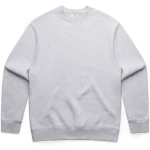 A light grey sweater with a crew neck and long sleeves, featuring a subtle logo on the front.
