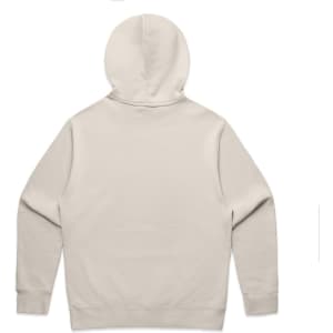 A light beige hoodie with a hood, featuring a plain back and no visible branding.