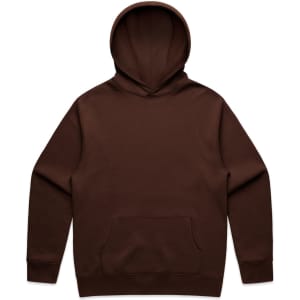 A brown hoodie featuring a hood and a front pocket, with a simple design and no visible branding.