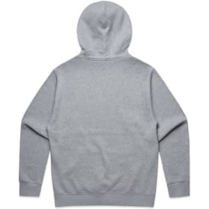 A grey hoodie with a half zip and hood, featuring a plain back and long sleeves.