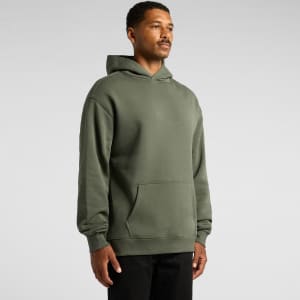 A green hoodie featuring a kangaroo pocket and a hood, displayed on a model against a neutral background.