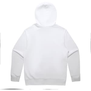 A white hoodie featuring a spacious hood and long sleeves, with a plain back design.