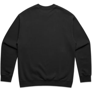 A black crew jumper with a simple design and a logo on the back. Suitable for casual wear.