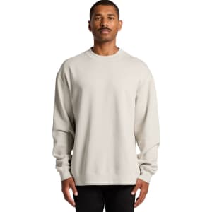 A light grey crew jumper featuring long sleeves and a relaxed fit, with a logo on the front.