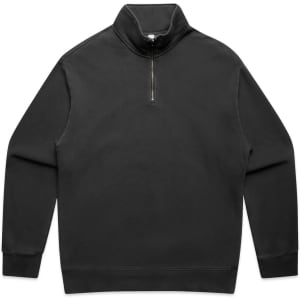A black half-zip jacket featuring a high collar and a front zipper, with a simple design and no graphics.