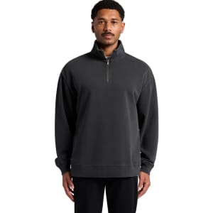 A dark grey half-zip jacket featuring a relaxed fit, with a high collar and no visible logos.