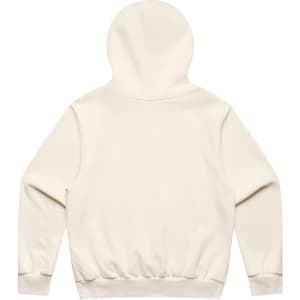 A cream-coloured hoodie with a hood and ribbed waistband, featuring a plain back design.