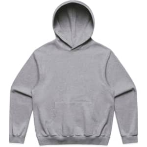 A grey hoodie featuring a hood and a front pocket, with a simple design and no visible logos.