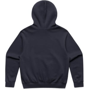 A black hoodie with a kangaroo pocket and a drawstring hood, featuring a logo on the back.