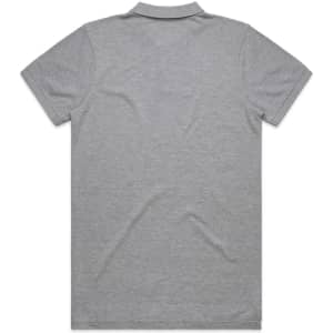 A grey polo shirt with a classic collar and short sleeves. The back features a simple design and a logo.