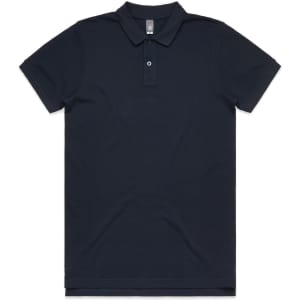 A navy blue Pique Polo shirt with a collar and button placket, featuring a logo on the chest.