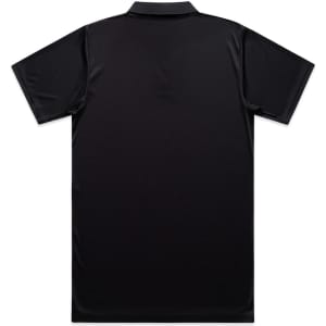 A black Active Work Polo shirt featuring a standard collar and short sleeves, with a logo on the back.