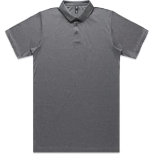 A grey Active Work Polo shirt with a collared neckline and short sleeves. It features a logo on the chest area.