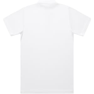 A white polo shirt featuring a back view, complete with a collar and a small logo.