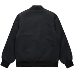 A black College Bomber Jacket with a classic design, featuring a ribbed neckline and cuffs.