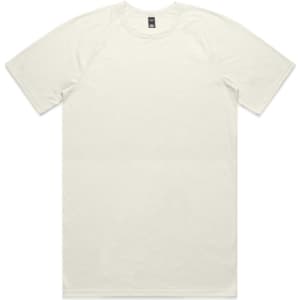 A light cream-coloured active blend t-shirt with a crew neckline and short sleeves, featuring a logo.