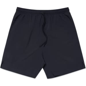 Active shorts in navy blue, featuring an elastic waistband and side splits. Includes a logo on the waistband.
