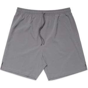 Active shorts in a muted grey colour, featuring an elastic waistband and a drawstring, with side slits for comfort.