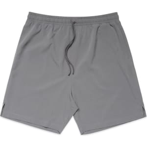 Active shorts in a light grey colour with an elastic waistband and drawstring. Features a logo on the hem.