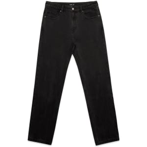 A pair of straight jeans in black, featuring a classic five-pocket design and a waistband with belt loops.