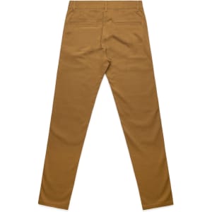 A pair of brown slacks with a fitted style, featuring two back pockets and no visible branding.