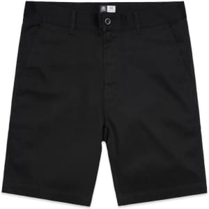 Plain black dress shorts featuring a button and zip fastening, with front and back pockets. Includes a logo.