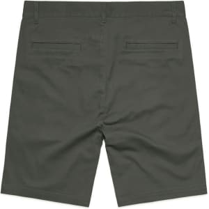 Plain shorts in dark green with a smooth finish and two back pockets. Features a logo.