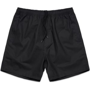 Black sports shorts featuring an elastic waistband and drawstring. The shorts have a simple design and no visible branding.