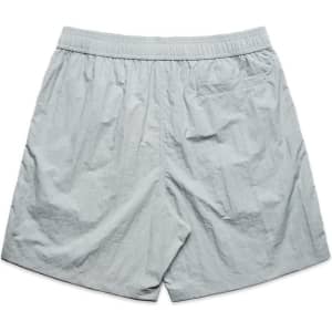 Light grey swim shorts with an elastic waistband and a single back pocket. The material appears textured.
