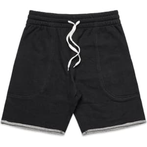 Track shorts in black with a drawstring waist and contrasting hem detail, featuring a logo.