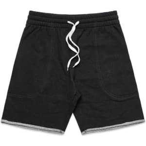 Black track shorts with a drawstring waist and a contrasting white trim. Features a logo on the front.
