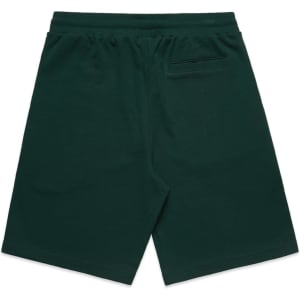 Green sports shorts featuring a back pocket and an elastic waistband. Includes a logo on the waistband.