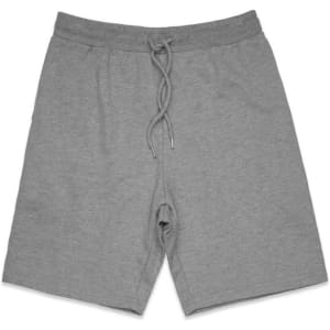 Grey sports shorts with an elastic waistband and drawstring, featuring a simple design and no visible logos.