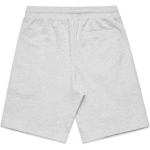 Light grey sports shorts with an elastic waistband and a back pocket, featuring a logo.