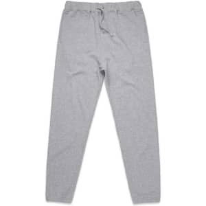 Light grey track pants featuring an elastic waistband and drawstring, with side pockets and a logo.