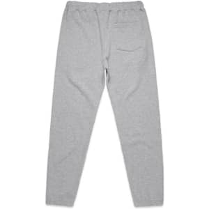 A pair of grey track pants with an elastic waistband and a back pocket. The design is simple and unembellished.