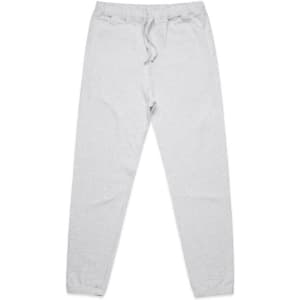 Light grey track pants with an elasticated waistband and cuffs, featuring a drawstring and a small logo.