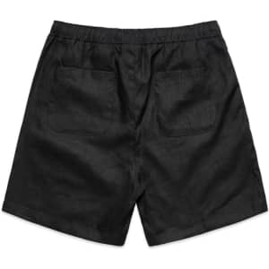 Black linen shorts with an elasticated waistband and two back pockets. Features a clean, simple design.