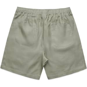 Linen shorts in a soft green hue, featuring a relaxed fit and two back pockets.