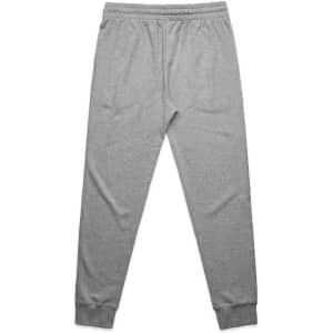 Grey premium track pants featuring an elastic waistband and fitted cuffs. Includes a logo detail.